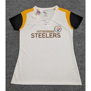 Pittsburgh Steelers TX3 Cool Women's Size Medium Lace Up V Neck Shirt Glitter